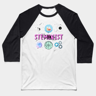 Steminist Women's Science Technology Engineering Maths STEM Stemanist Black Background Baseball T-Shirt